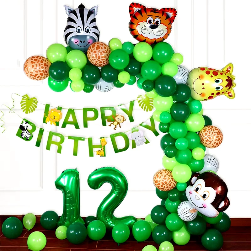 1 2 3 Year Old Kids Birthday Balloon Garland Arch Kit Animal Palm Leaves Birthda - Imagem 3 de 4