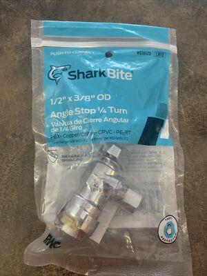 Shark Bite Plumbing Fitting 1/2'' x 3/8'' OD Angle Stop 1/4 Turn Lead Free Sealed