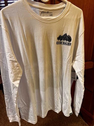 NWT Mens 2XL Eddie Bauer White Graphic Long Sleeve Graphic Mountain Tee Shirt - Picture 2 of 8