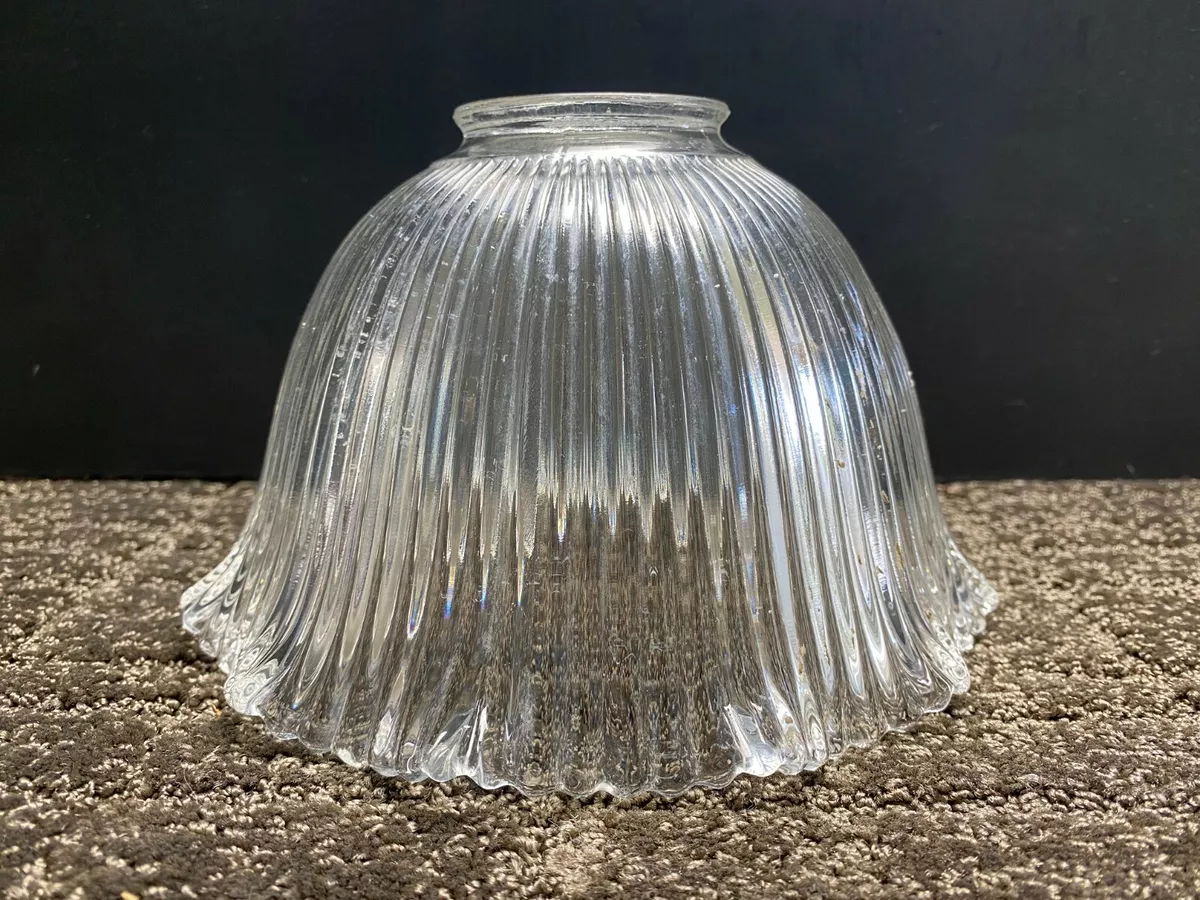 Vintage Clear Ribbed Glass Lamp Light Shade with Ruffled Edge