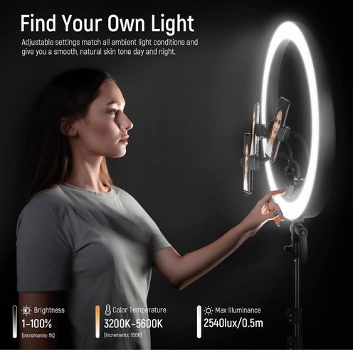 NEEWER Ringlicht RP18H 18" mit Ständer und 3 Handyhaltern, 2.4G, Touch Control - Bild 4 von 9