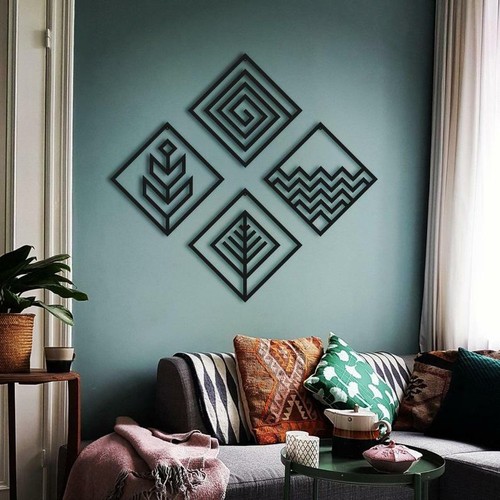 Arte de pared de metal Hencely de 4 piezas - Decoración moderna geométrica negra para colgar en la pared - Imagen 1 de 6