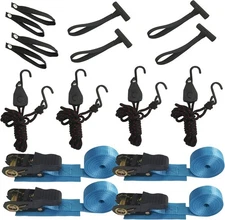 Canoe Ratchet Tie Strap -4 PK -12 FT -1000 LB Breaking 12FT, Blue and black 