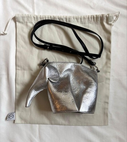 LOEWE Elephant Mini Shoulder Bag Silver Leather 2018 Compact