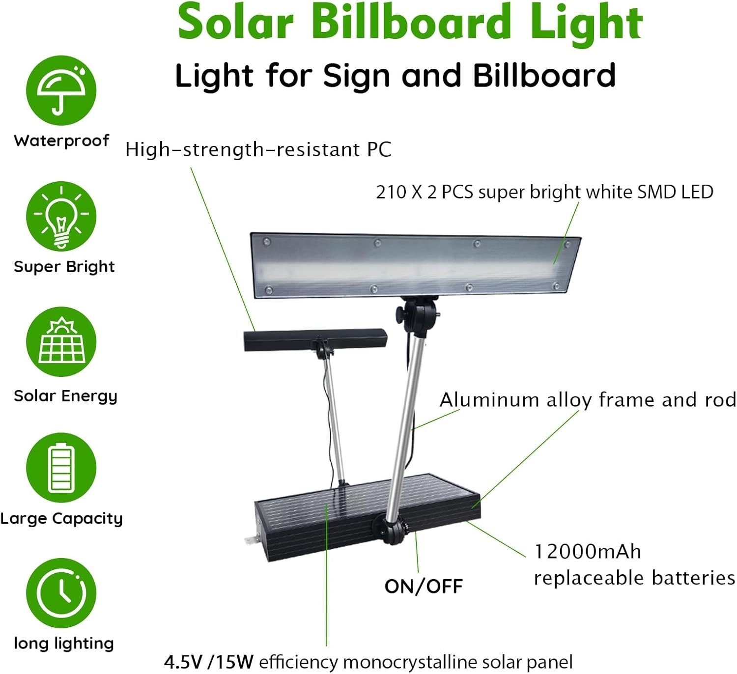 Solar Sign Lights Outdoor, 420 LEDs 2600 Lumen Billboard Lights, 12000 mAh Solar