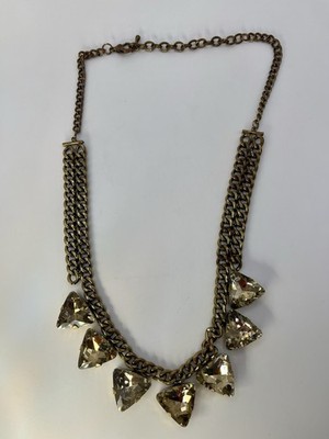 Vintage Gold Plated Triangle Statement Clear Crystal IBib Chain Necklace