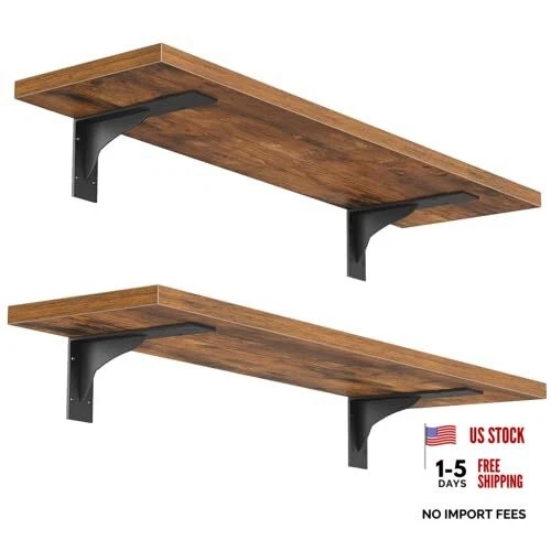 Floating Shelves for Wall, 15.4" Wall Mounted 15.7 Inches Rustic Brown + Black