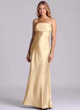 Azazie Beige Strapless Sleeveless Satin Floor Length Bridesmaid Dress A4