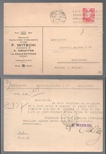 Switzerland 1938 F Witschiw Horology Chaux de Fonds Card to Meslieres France