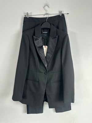 TED BAKER SUIT SET TUXEDO WOMENS Size 2  10 satin trim BLACK NEW TROUSERS jacket