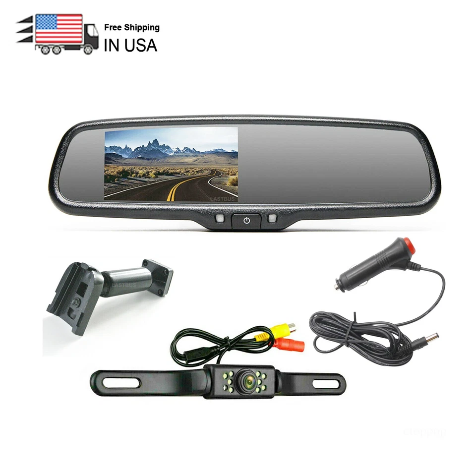 OEM 4.3" Rear View Mirror Monitor + License Plate Reversing Backup Camera - Image 2 of 4