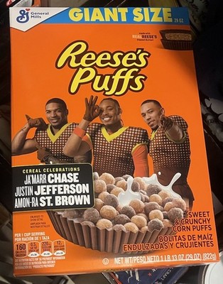 Ja'Marr Chase Justin Jefferson Amon-Ra St Brown Reese's Puffs Cereal NFL Sealed