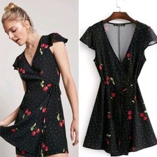 Forever 21 Black Polka Dot Cherry Mini Wrap Dress🍒🍒⚫