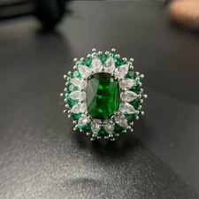 14K Yellow Gold Oval Emerald & Diamond Accent Ring with Ribbed Shoulders — listing 4