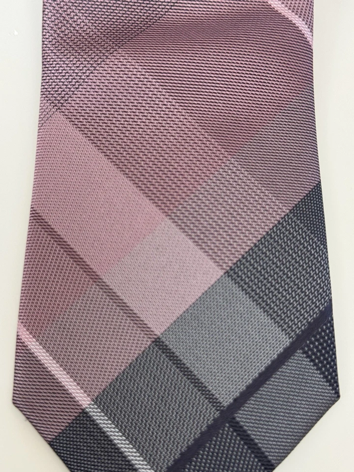 Gravata Kenneth Cole Reaction xadrez roxa/rosa seda - Imagem 2 de 3