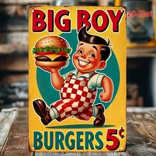 Tin Metal Signs Home D cor Design Features a Large Boy Hamburger Metal Measurin