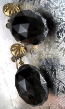 Mourning Jewelry rare antique victorian art nouveau Screw earrings french jet
