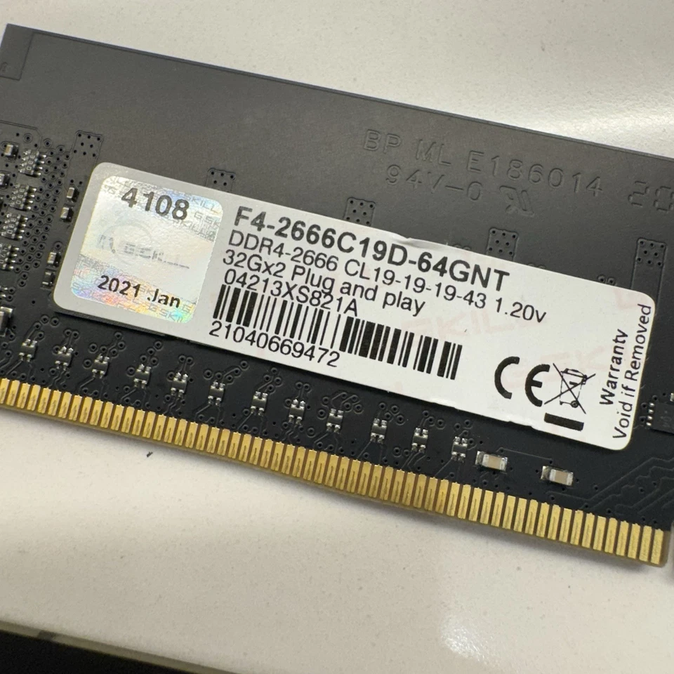 G.Skill Value F4-2666C19D-64GNT 64GB 2x 32GB DDR4 2666MHz Memory Module (4) - Image 3 of 4