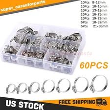 60pcs Adjustable Hose Clamps Worm Gear Stainless Steel Clamp Assortment kits