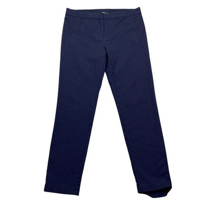 Dunnes Stores Navy Blue Diamond Textured Slim Leg Trousers Size 12 Fits 30''