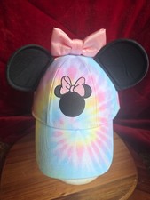 Disney Women's Tie Dye With Satin Bow Minnie Mouse Ear Hat Baseball Embroidered