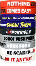 Silicone Rubber Wristband Bracelets 12 Pack Motivational/ Inspirational Quotes.