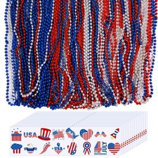 155 Pack Bulk Metallic Patriotic Red White Blue Beaded Necklace Jewelry USA T...
