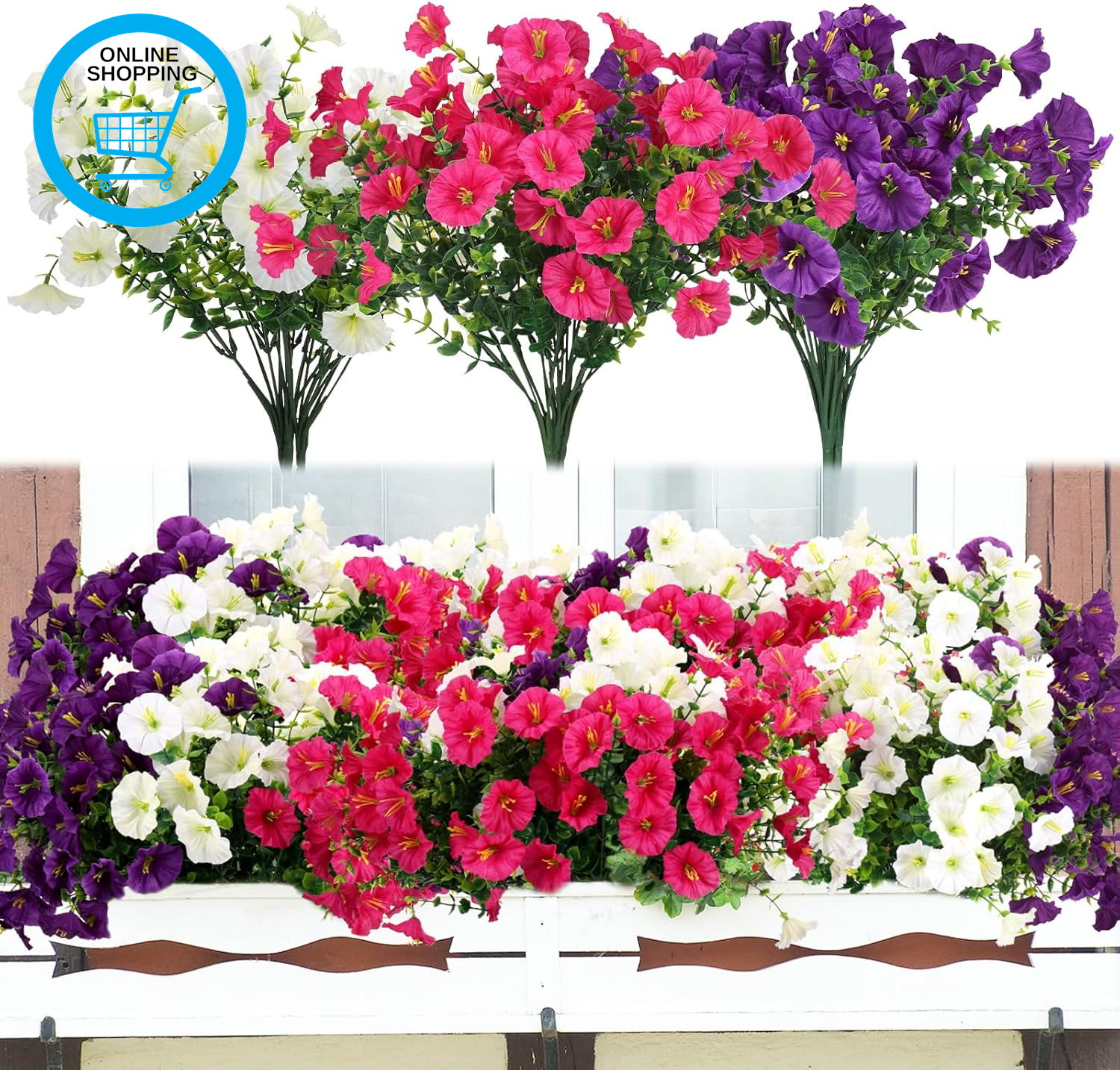 9 Bundles Outdoor Artificial Flowers, UV Resistant Fake Flowers, No Fade Artific