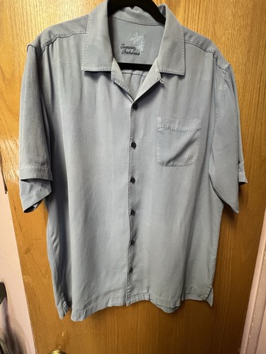 Camisa Tommy Bahama Para Hombre Mediana Sólida Polvo Azul Cuello Seda - Imagen 2 de 7