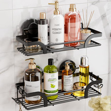 Shower Caddy Suction Cup, 2 Pack Shower Shelves for Inside, Black Rustproof Meta