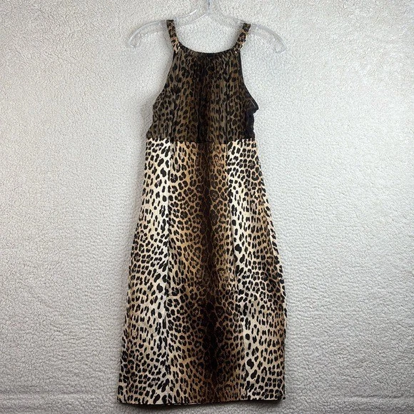 Abito midi donna Love Moschino stampa leopardata seta cotone senza maniche nuovo senza etichette PICCOLO