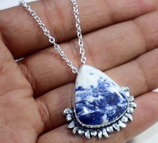 925 Silver Plated Daily Deal Sodalite Necklace 18" Minimalist Style Gift GW