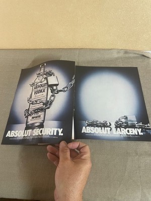 Absolut Security Larceny 2 page Vodka Magazine Advertisement Ad 1985