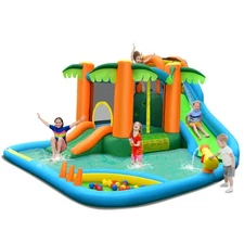 Inflatable Water Slide Park Kid Bounce House w/Upgraded Handrail Blower Excluded