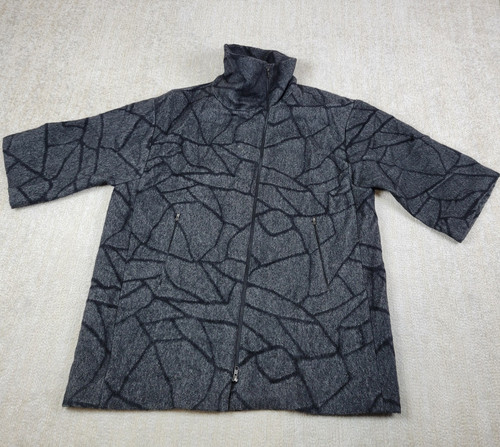 Eileen Fisher Wool Alpaca Blend Coat Womens Small Black Gray Check Funnel Neck