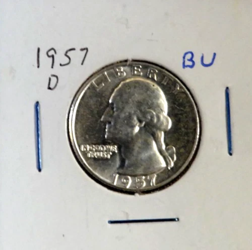 1957D-90%-SILVER WASHINGTON QUARTER. HIGHGRADE BUS. STRIKE. #2807.