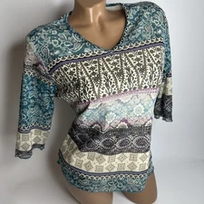 Lux Look Womens Large Paisley Floral Mesh Top V Neck Stretchy Cottagecore  Artsy
