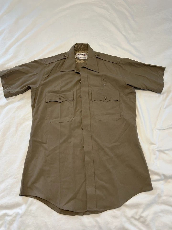 Camisa de manga corta con botones uniforme tostado Elbeco para hombre cuello 15 1/2 Foto 3 de 4