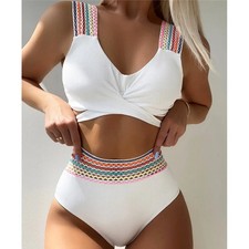 White Bikini Set Women's High Waist Push Up 2 Piece Beachwear Summer Outfit