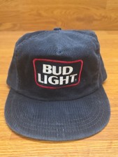 VINTAGE 1980s Bud Light Blue Corduroy Snapback Hat - made in USA