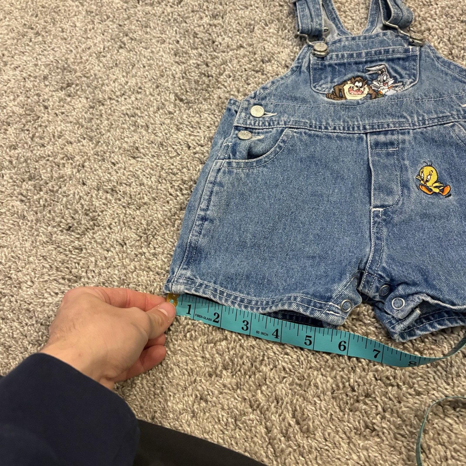 Rare Vintage 90s Looney Tunes Tasmanian Devil Blue Jean Denim Overalls Baby 6M