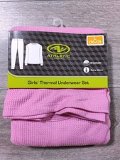 Athletic Works Thermal Underwear Kids Large 10-12 Pink Shirt Pant PJ Set Girls