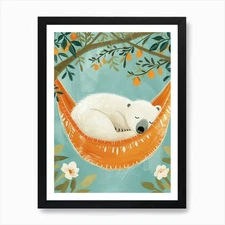 Polar Bear Napping In A Hammock Sto Framed Wall Art Poster Canvas Print Picture
