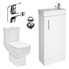 Image of 400mm Vanity Unit and Close Coupled WC Dual Flush Toilet Chrome Tap & Waste Set