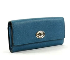 COACH Embossed Textured Leather Slim Envelope Wallet - Teal/Silver 