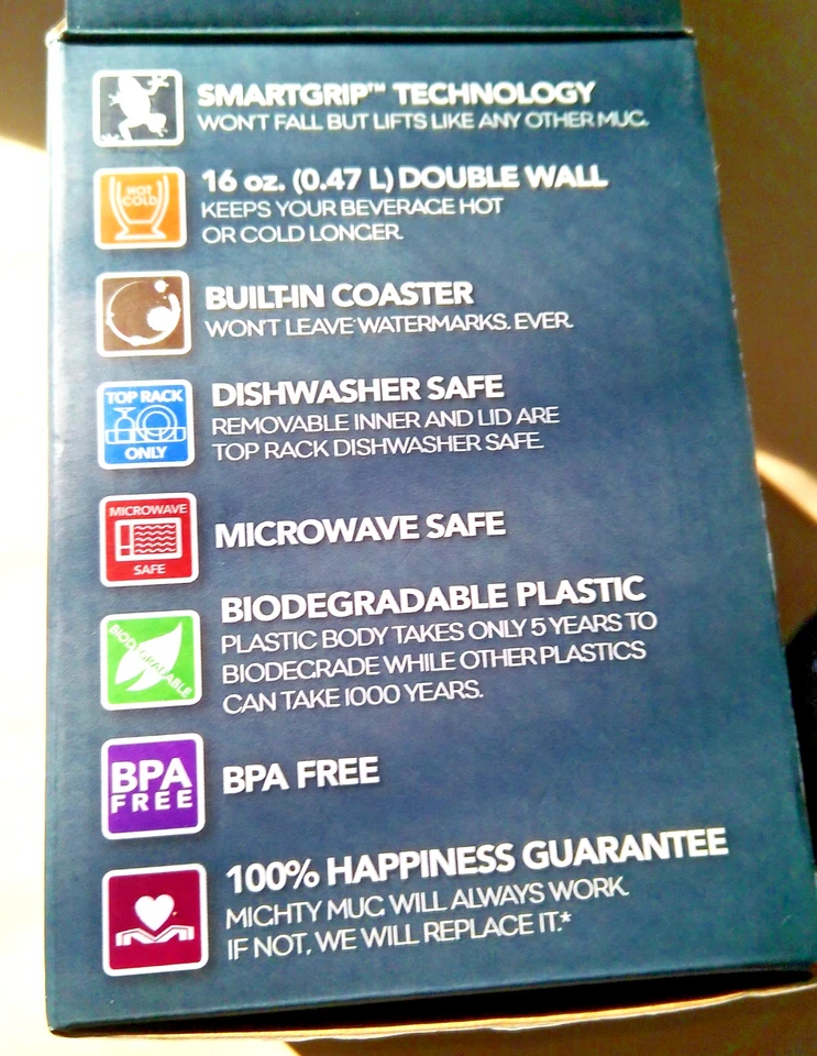 ** NUEVA TAZA DE ESCRITORIO NUNCA DERRAMAR DE NUEVO 16 0z. TECNOLOGÍA SMARTGRIP negra Foto 2 de 4