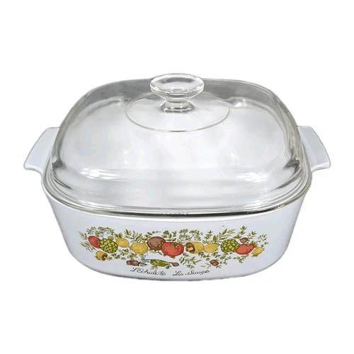 VINTAGE CORNING WARE 4 QT. SPICE OF LIFE DISH WITH PYREX LID A-84-B
