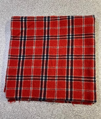 Vintage thick felted wool plaid tartan red navy fabric / blanket - 41'' x 82''