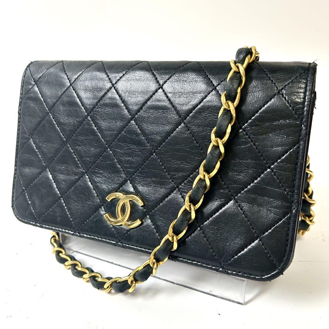 CHANEL Matelasse Lambskin Chain Shoulder Bag Black #PG72ZR