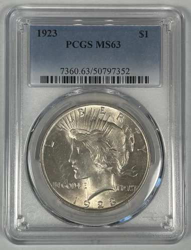 1923 Peace Silver $1 Dollar Coin PCGS MS 63
